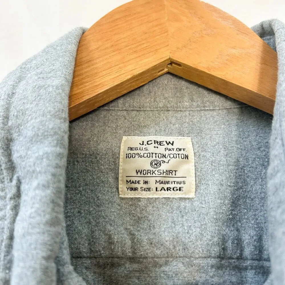 J.Crew Gray Button Down Workshirt Large 100% Cotton Elbow Patch Long Sleeve